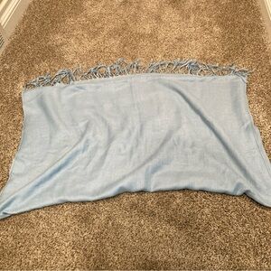 VTG SCARF PASHMINA 70% 30 % SILK SOFT LIGHT BLUE  70" Long By 27”